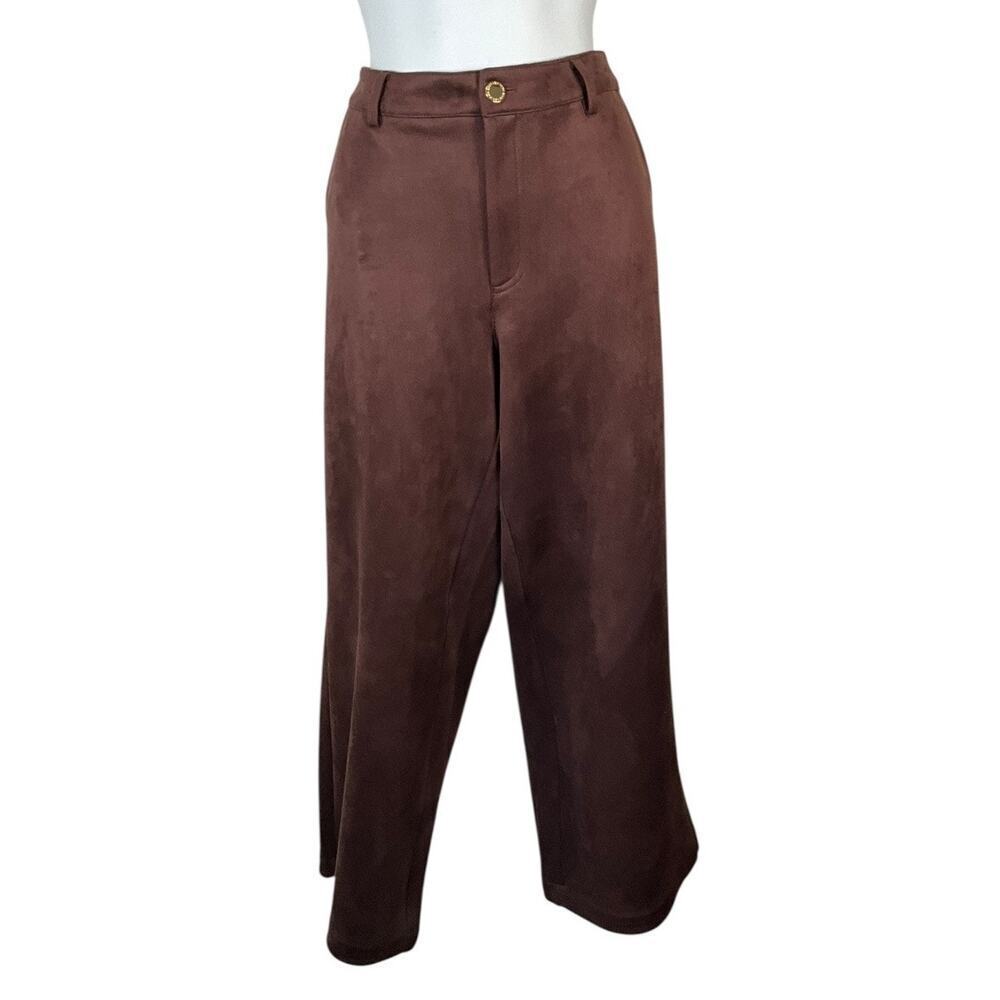 Marc New York Andrew Marc Brown Faux Suede Wide Leg Capri Pants 10P Petite NWT